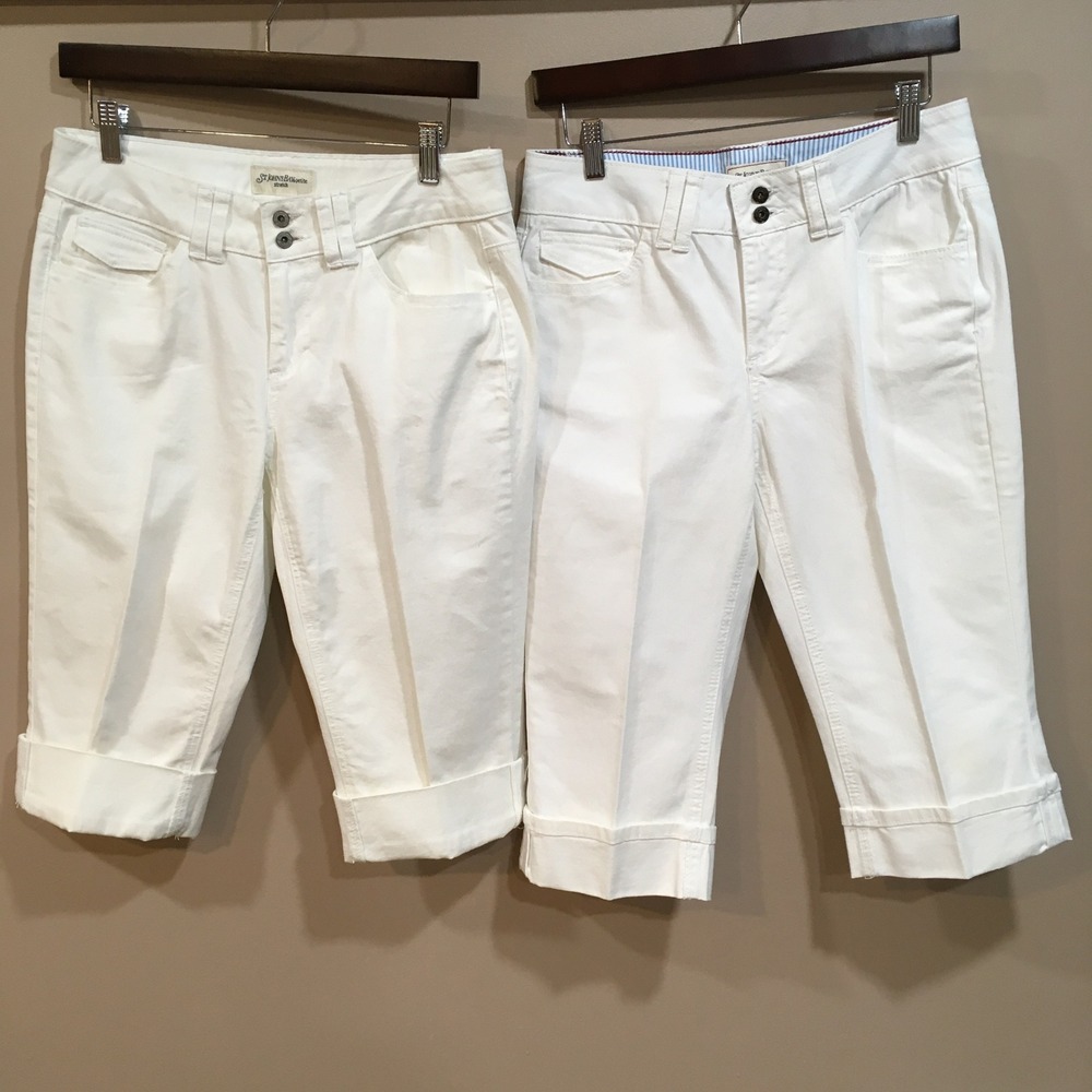St Johns Bay Capri Cropped Pants Bundle Womens 8P White Casual Coastal Preppy